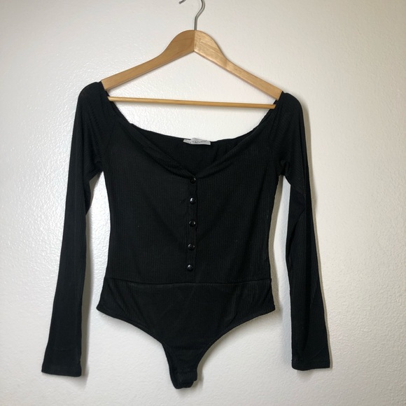 Attached Black Button Up Body Suit - Picture 1 of 8